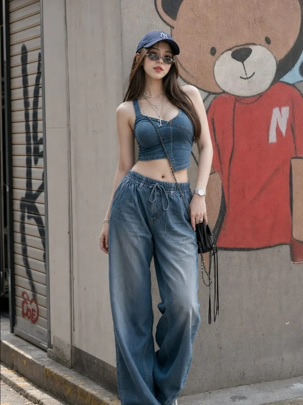 Denim outfit on a quiet city street